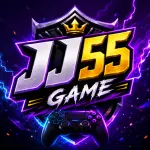 JJ55 Game Feature Image — Bold neon gaming logo with electric effects and futuristic controller
