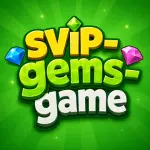 SVIP Gems Game feature icon with green background, showing game name in bold stylish font with simple gem design elements.