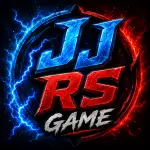 JJ RS Game feature image with bold metallic logo, blue and red lightning effects, glowing energy background, and a futuristic gaming-style design on a dark backdrop