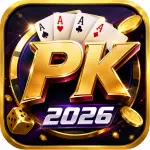 PK 2026 Game logo featuring gold PK lettering, playing cards, gold coins, and a dice on a dark
