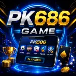 PK686 GAME mobile gaming platform feature image with smartphone and modern neon gaming design