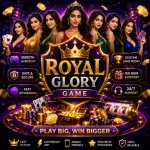 Royal Glory Game feature image with royal theme, gold crown, coins, cards, and mobile gaming elements
